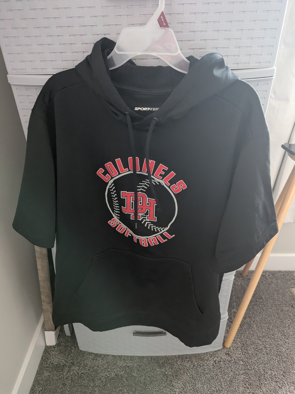 Sport-Tek Black Colonels Softball Hooded Short-Sleeve Top